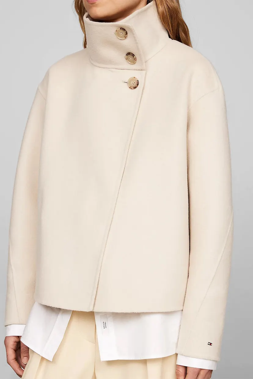 Женское бежевое шерстяное пальто DF WOOL BLEND FUNNEL JACKET 4