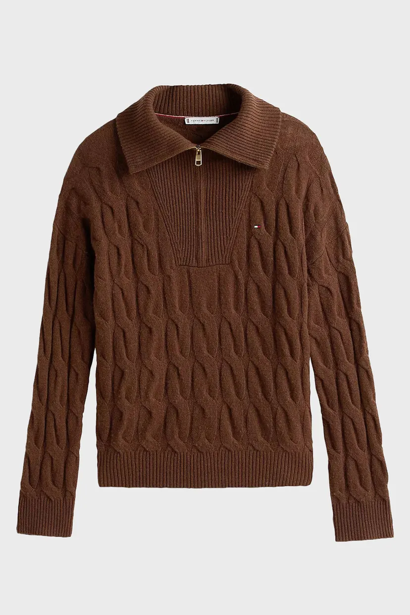 Женская коричневая шерстяная кофта SOFT WOOL CABLE 5
