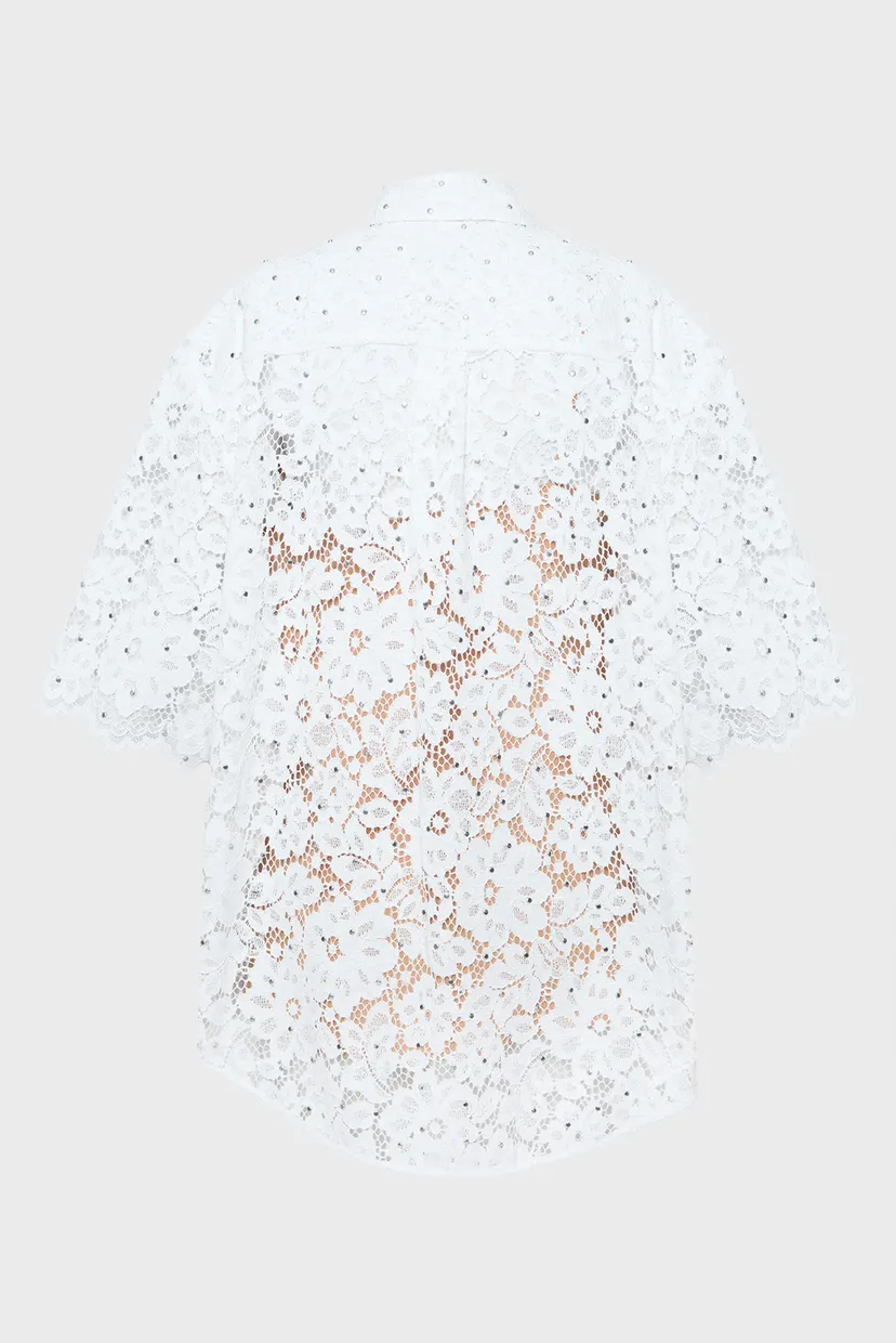 Женская белая блуза STUDDED FLORAL LACE SHIRT 5