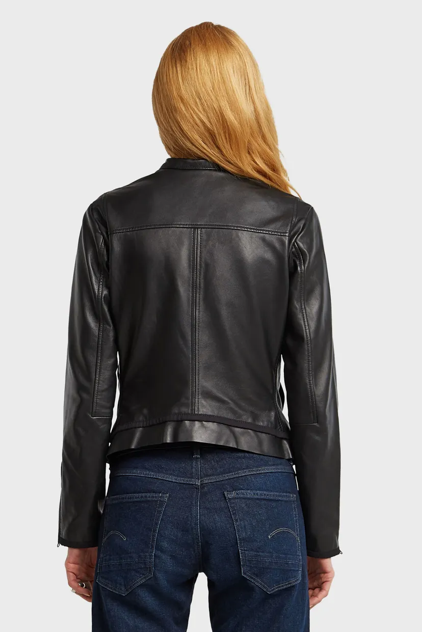 Женская черная кожаная куртка Leather biker jacket 3