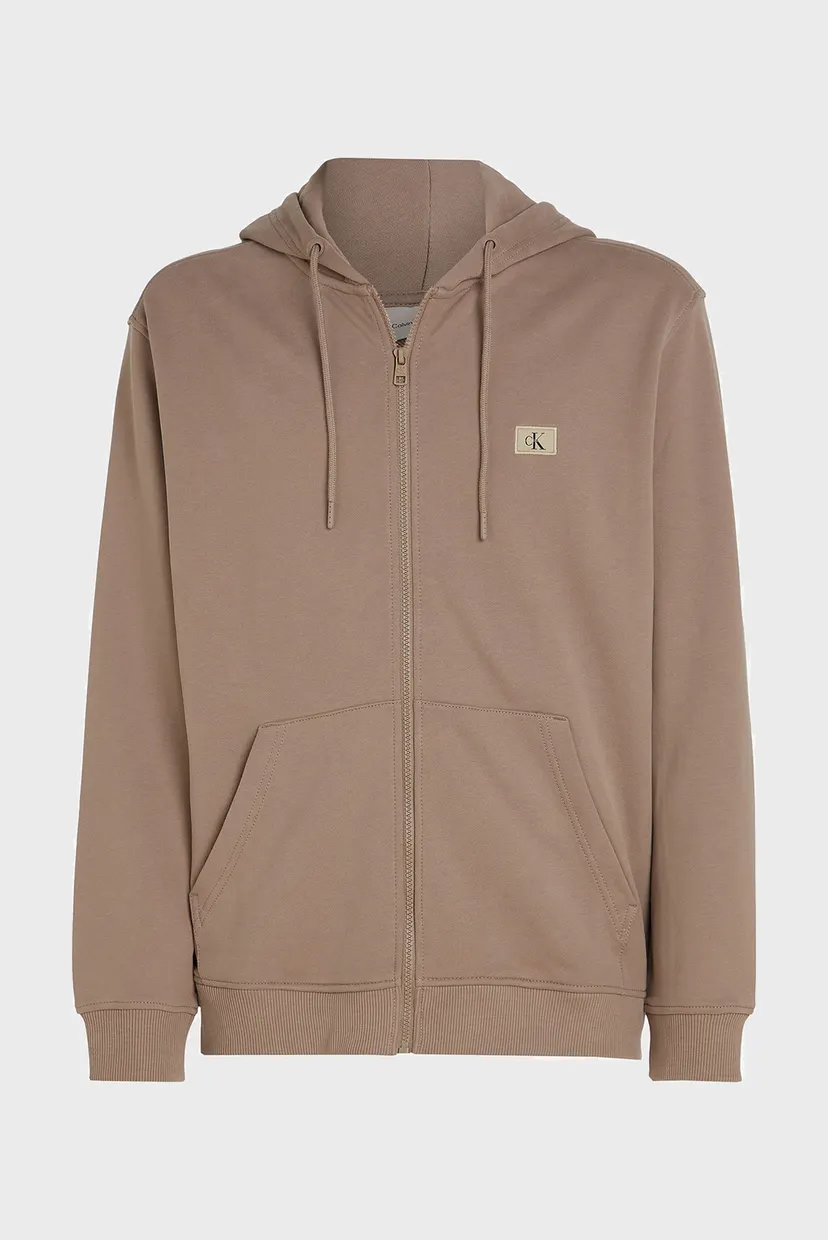 Чоловіче коричневе худі WOVEN LABEL ZIP THROUGH HOODIE 5