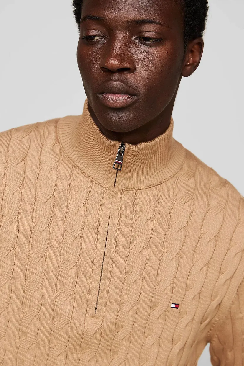 Мужская бежевая кофта CLASSIC COTTON CABLE ZIP MOCK 4