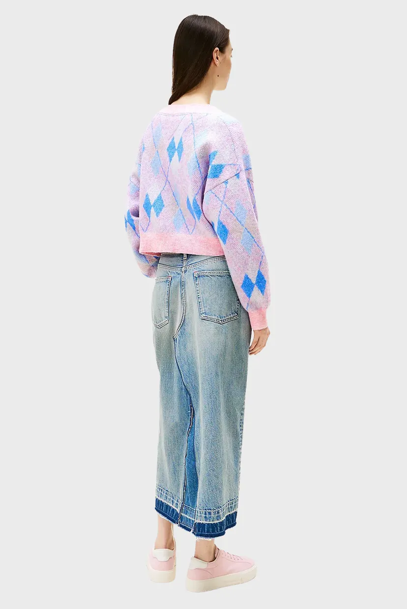 Жіночий рожевий кардиган з візерунком CROP ARGYLE 3