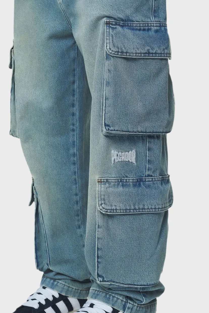 Мужские голубые джинсы ROMAIN WIDE DENIM CARGO PANTS WASHED VINTAGE BLUE 5