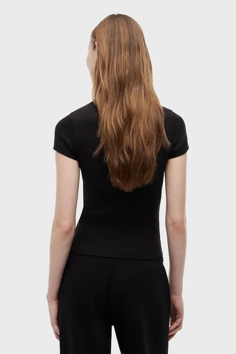 Женская черная футболка SLIM ESS LOGO2 RIB TEE EXT 3