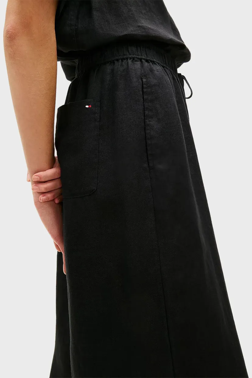 Женские черные льняные брюки PULL ON 4