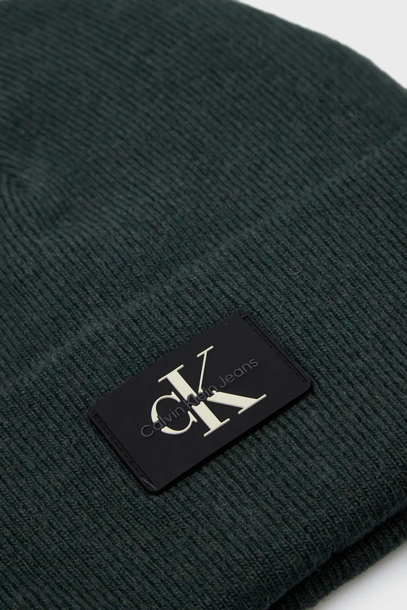 Мужская зеленая шерстяная шапка MONOLOGO PATCH NON-RIB BEANIE 4