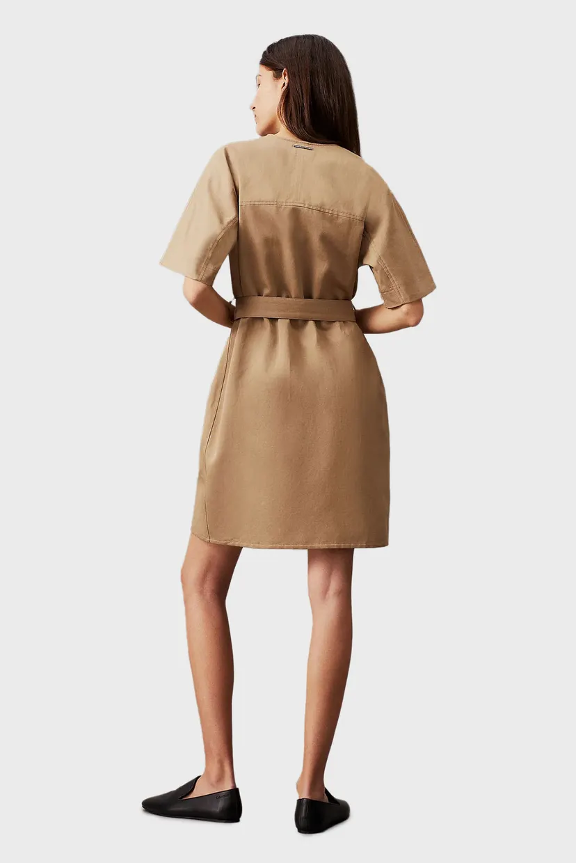 Жіноча бежева сукня COTTON LINEN BELTED SHIFT DRESS 3
