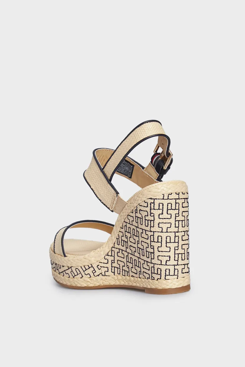 Женские бежевые босоножки PLATFORM TH MONO RAFIA WEDGE 5