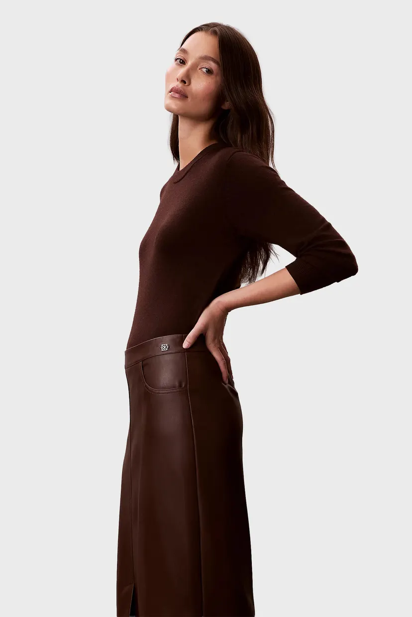 Женская коричневая юбка Faux Leather Midi Skirt 6