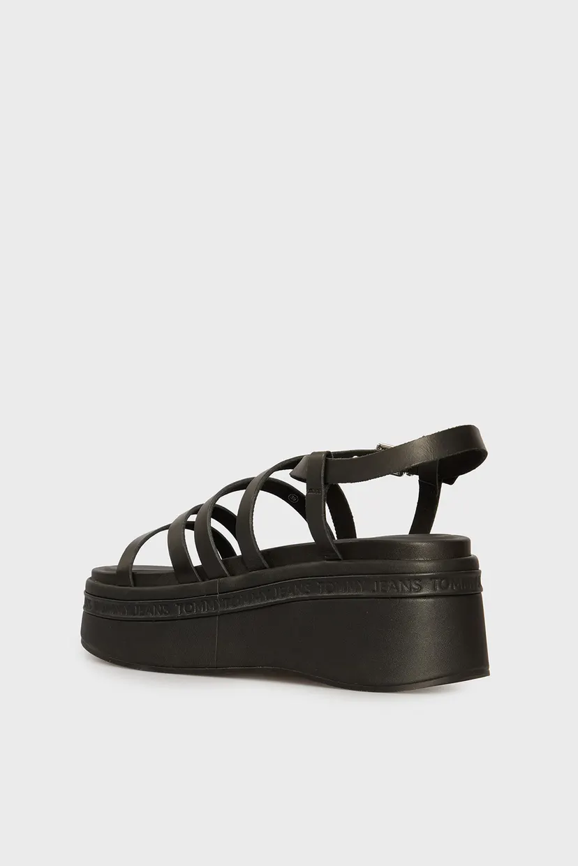 Женские черные кожаные сандалии TJW WEDGY STRAPPY SANDAL 5