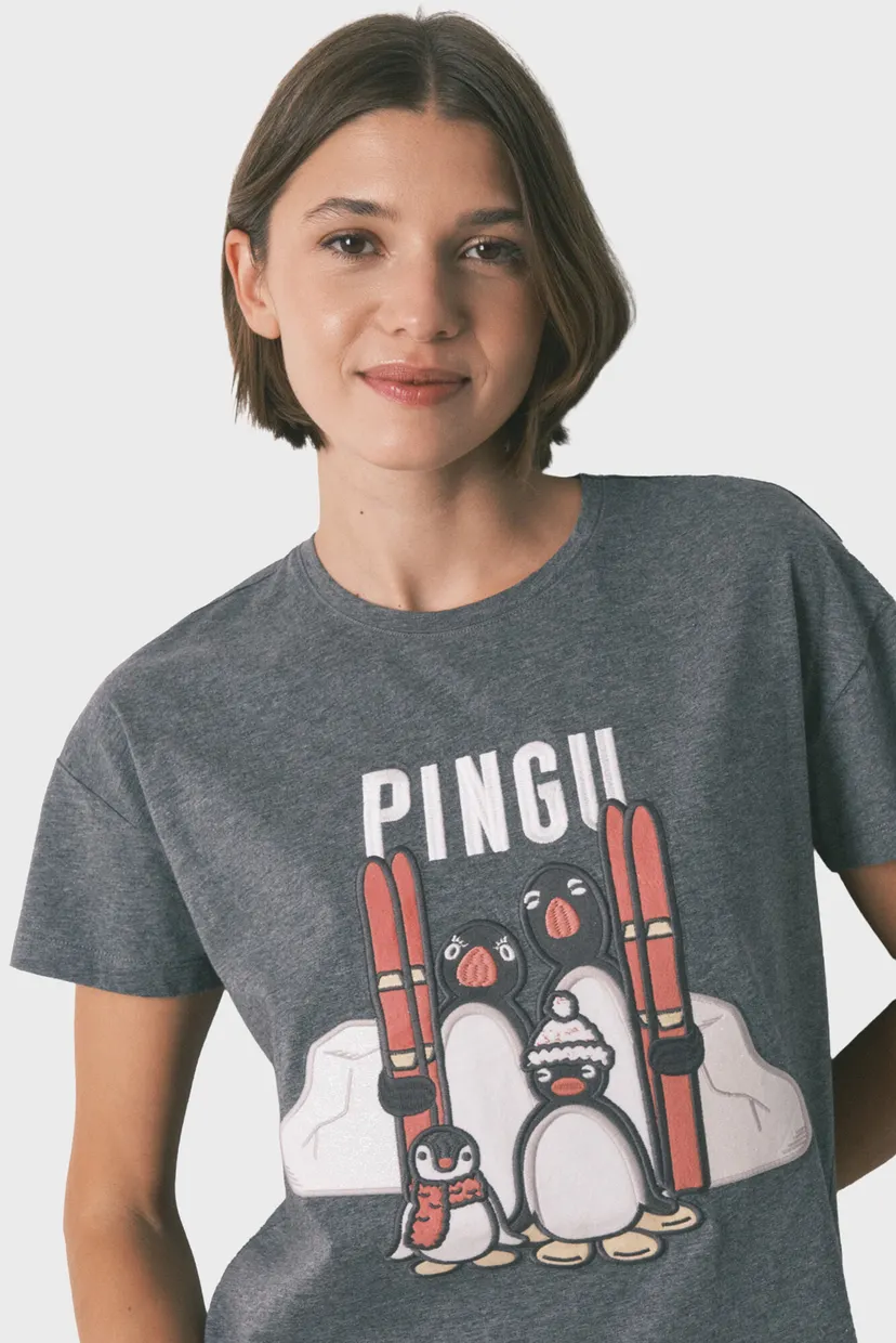 Женская серая пижама (футболка, брюки) Pingu 4