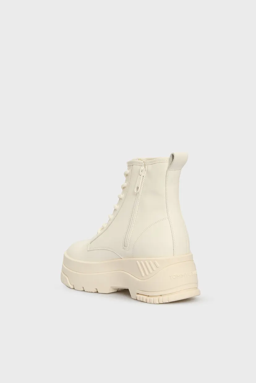 Жіночі білі шкіряні черевики TJW LACE UP FLATFORM BOOT 5