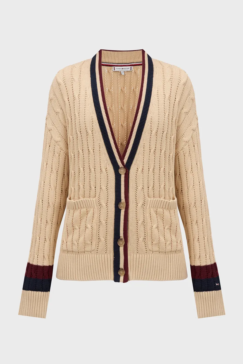 Женский бежевый кардиган VARSITY CABLE CARDI LS V-NK 6
