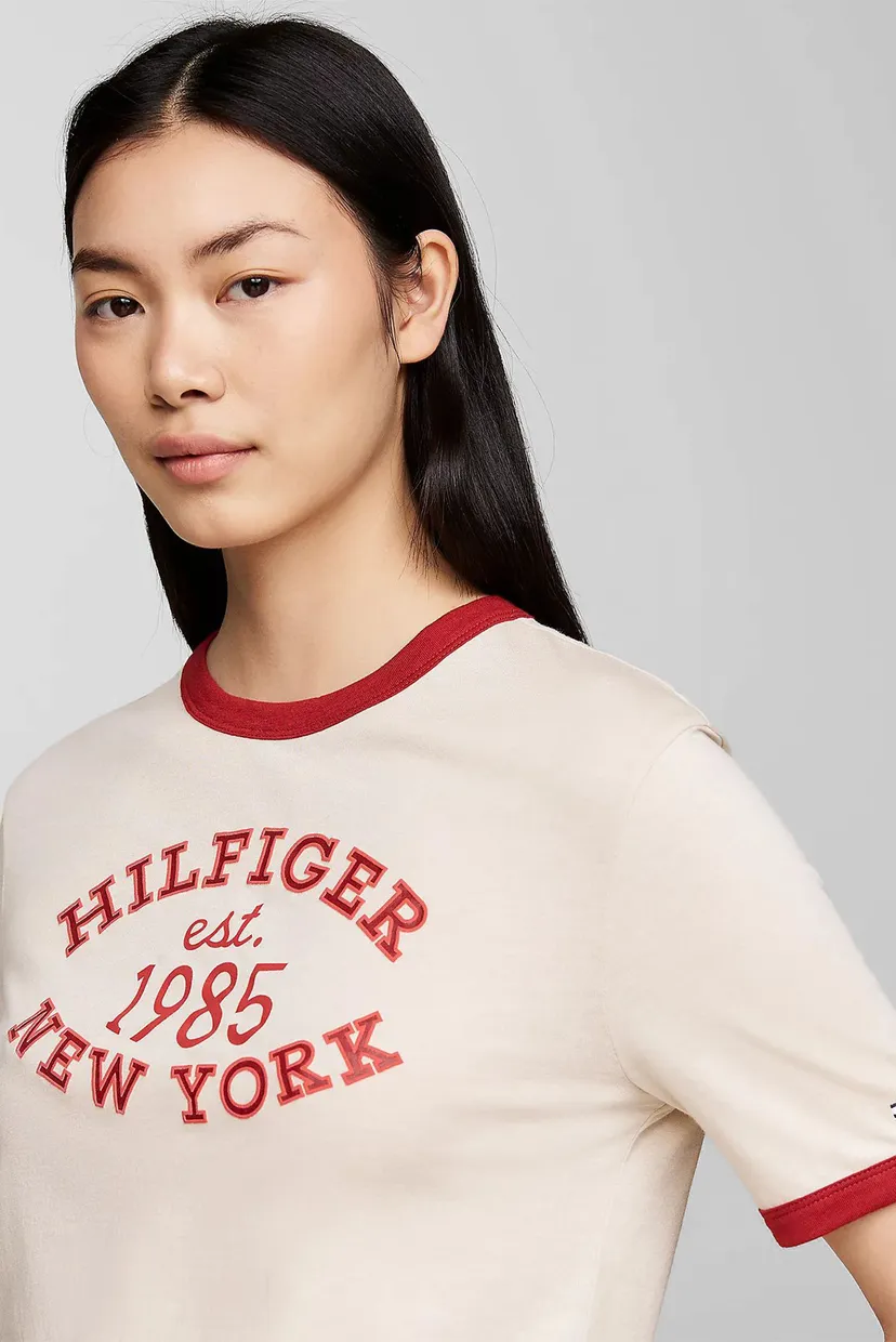 Женская бежевая футболка REG VARSITY RINGER 4