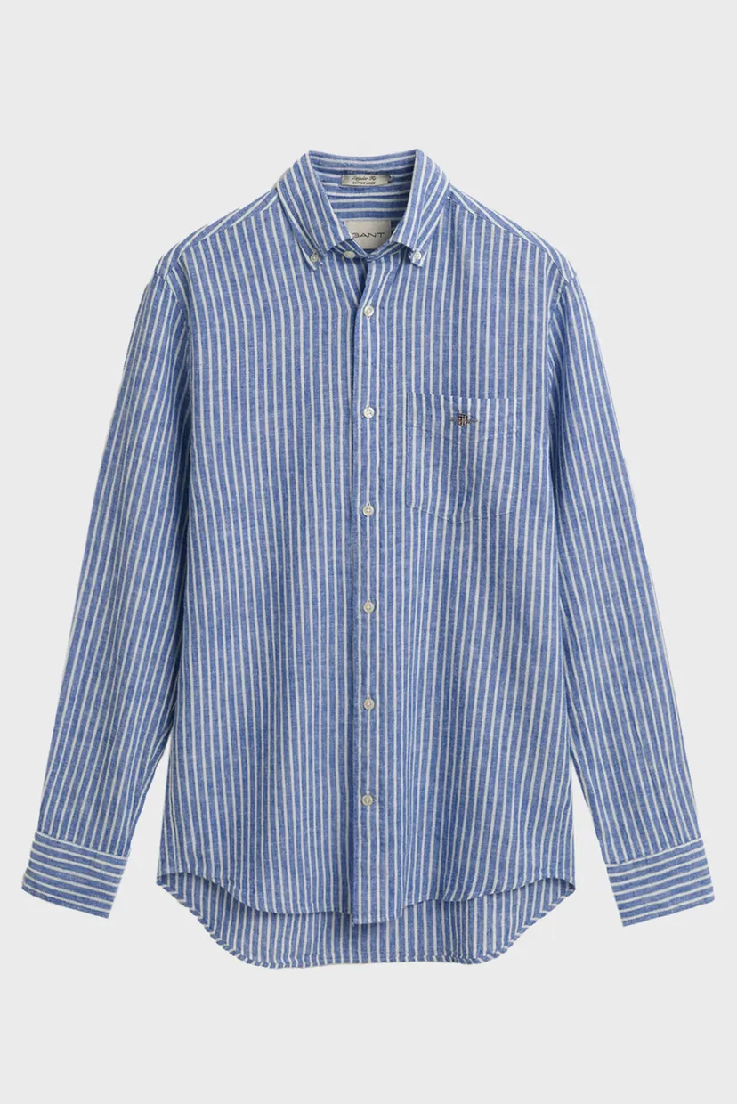 Чоловіча блакитна лляна сорочка у смужку REG COTTON LINEN STRIPE 6