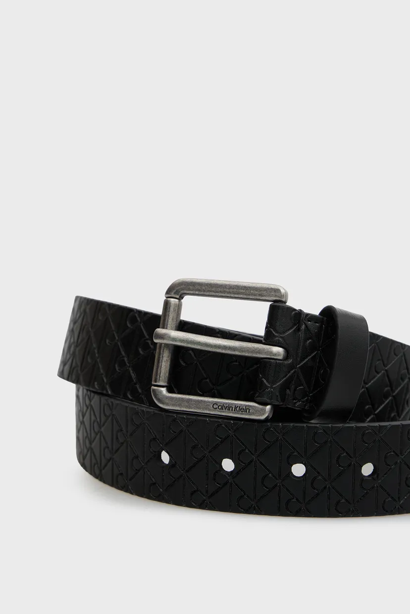 Чоловічий чорний шкіряний ремінь із візерунком CASUAL ROLLER BUCKLE 3