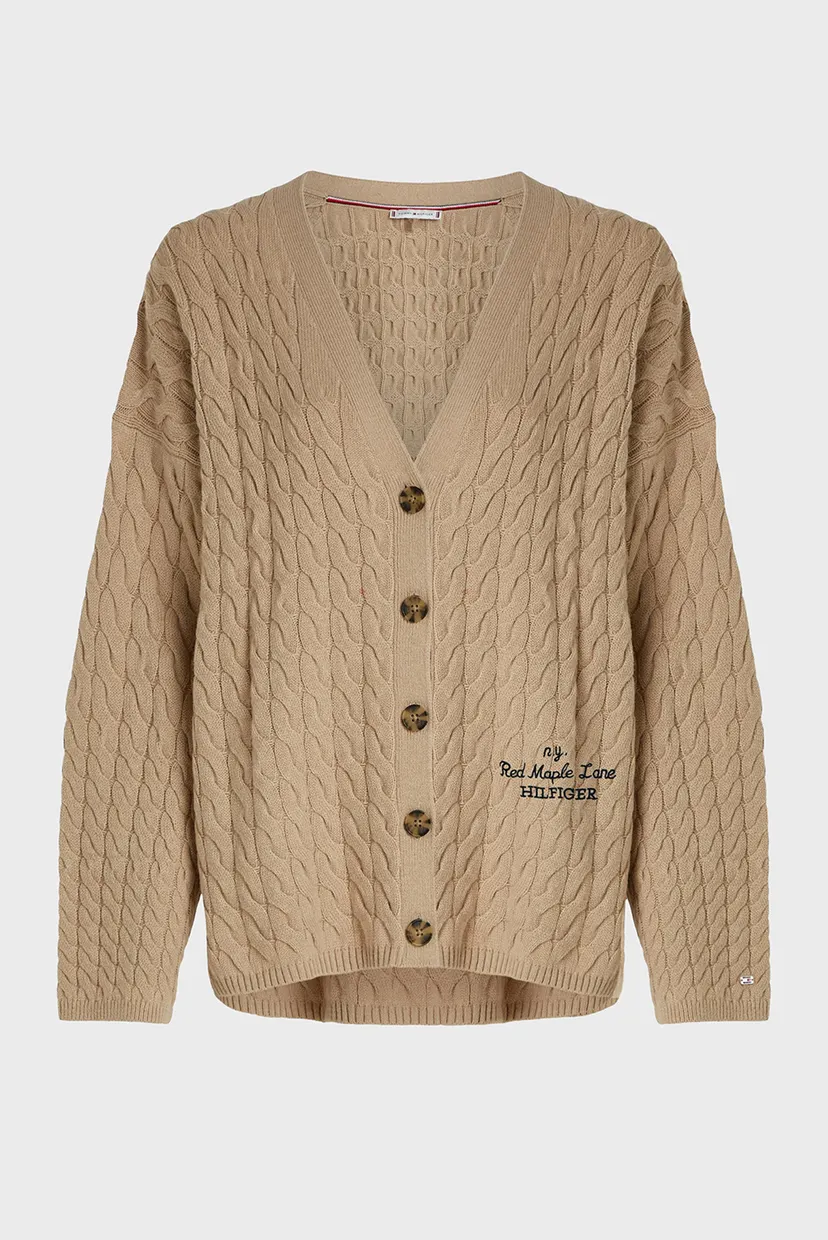 Жіночий бежевий вовняний кардиган WOOL BLEND CABLE V-NK 4