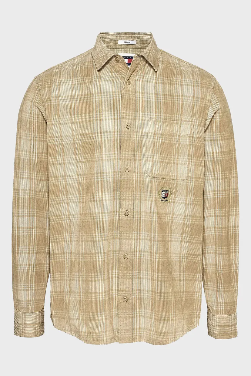 Мужская бежевая рубашка в клетку TJM REG CREST PREP SHIRT EXT 5