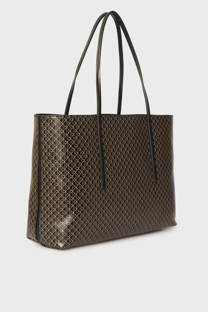 Женская черная сумка с узором EMBLEM AOP TOTE W/ POUCH 3