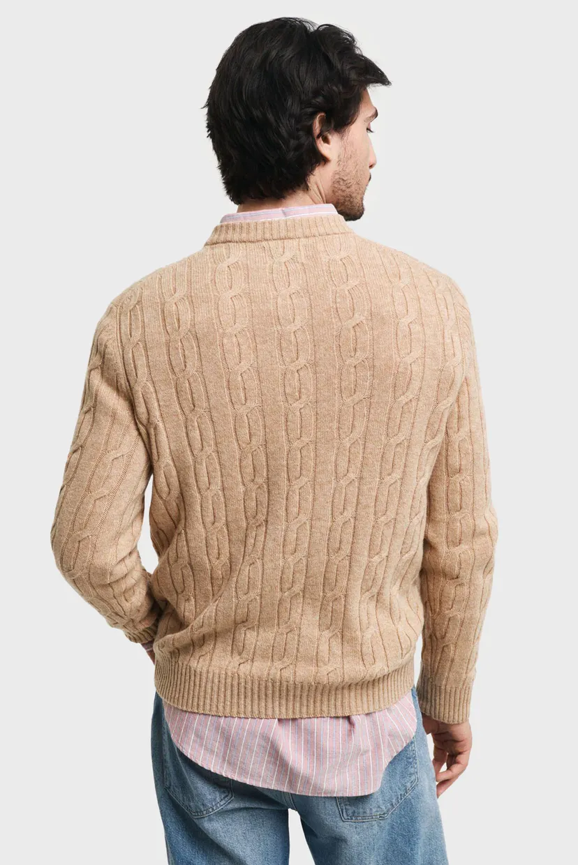 Чоловічий бежевий вовняний светр LAMBSWOOL CABLE C-NECK 3