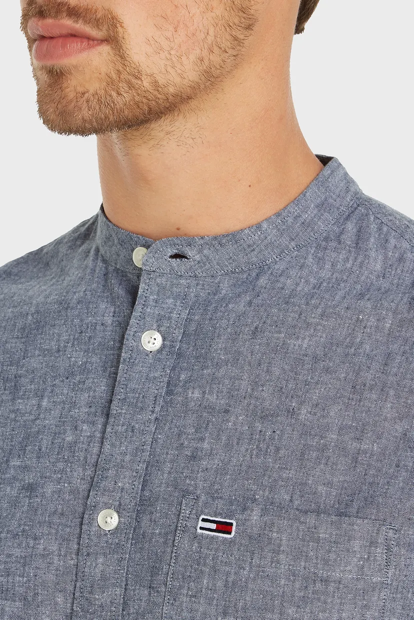 Мужская синяя рубашка TJM REG MAO LINEN BLEND 3