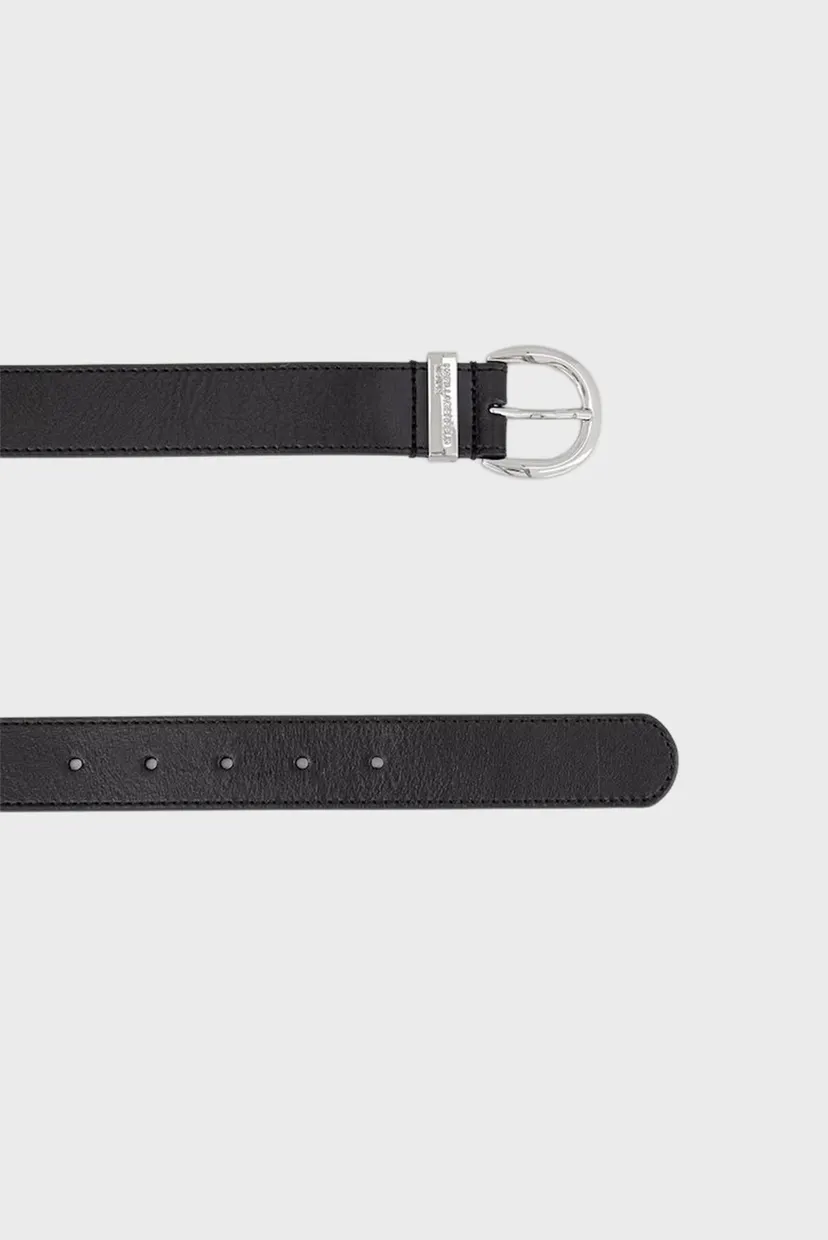 Женский черный кожаный ремень round buckle 4