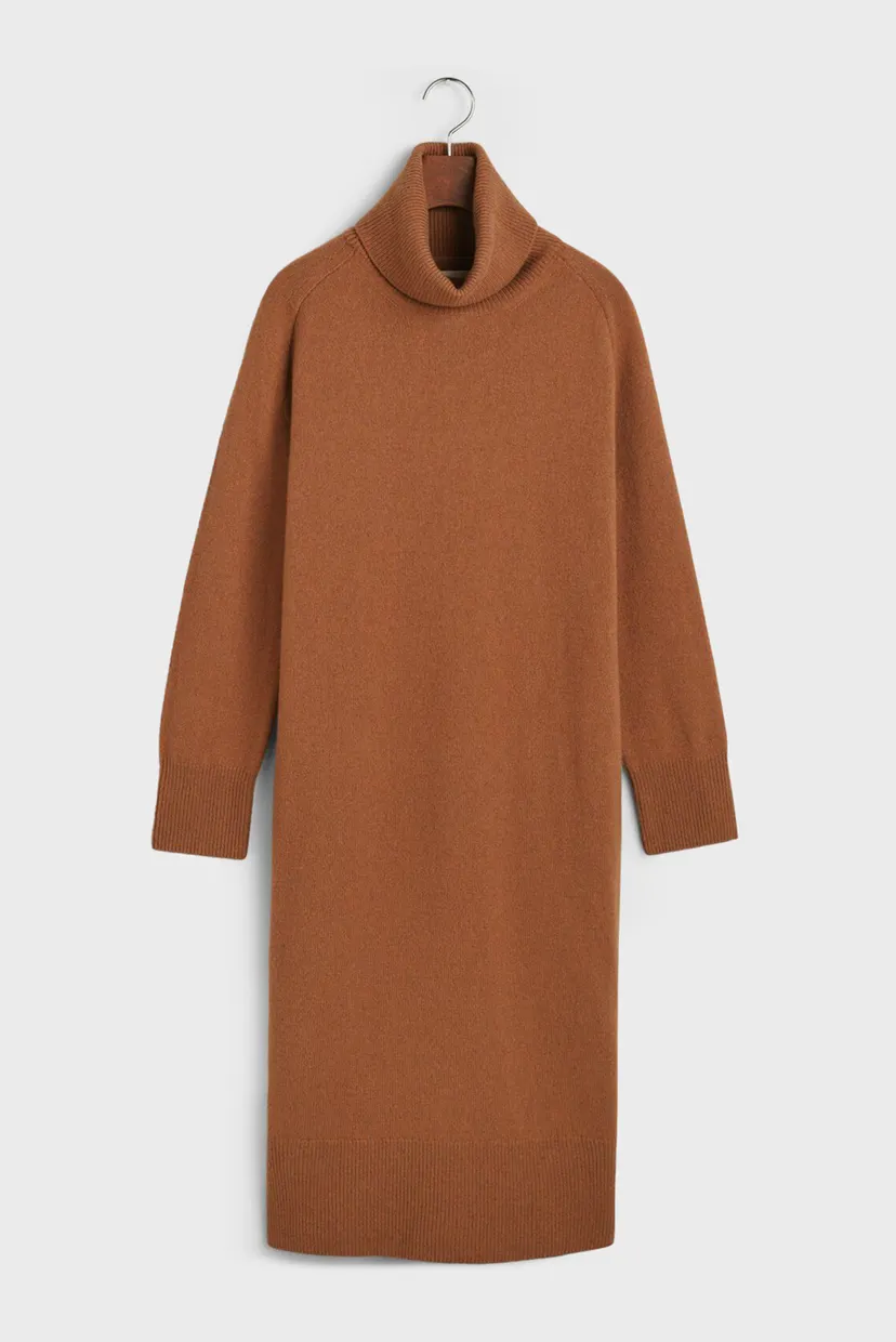 Женское коричневое шерстяное платье HERRINGBONE DETAIL ROLLNECK DRESS 7