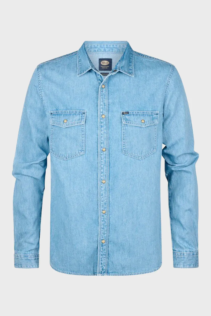 Мужская голубая джинсовая рубашка Men Shirt Long Sleeve Denim 6