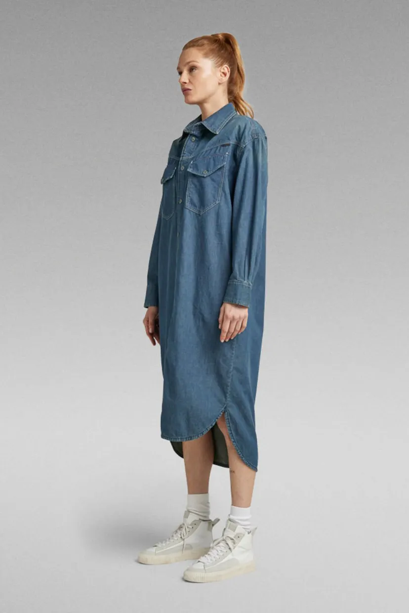 Женское синее джинсовое платье Long Western Shirt Dress EV 3