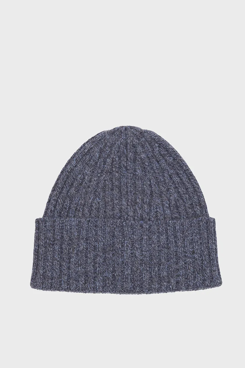 Мужская синяя шерстяная шапка WOOL BLEND MOULINE BEANIE 3