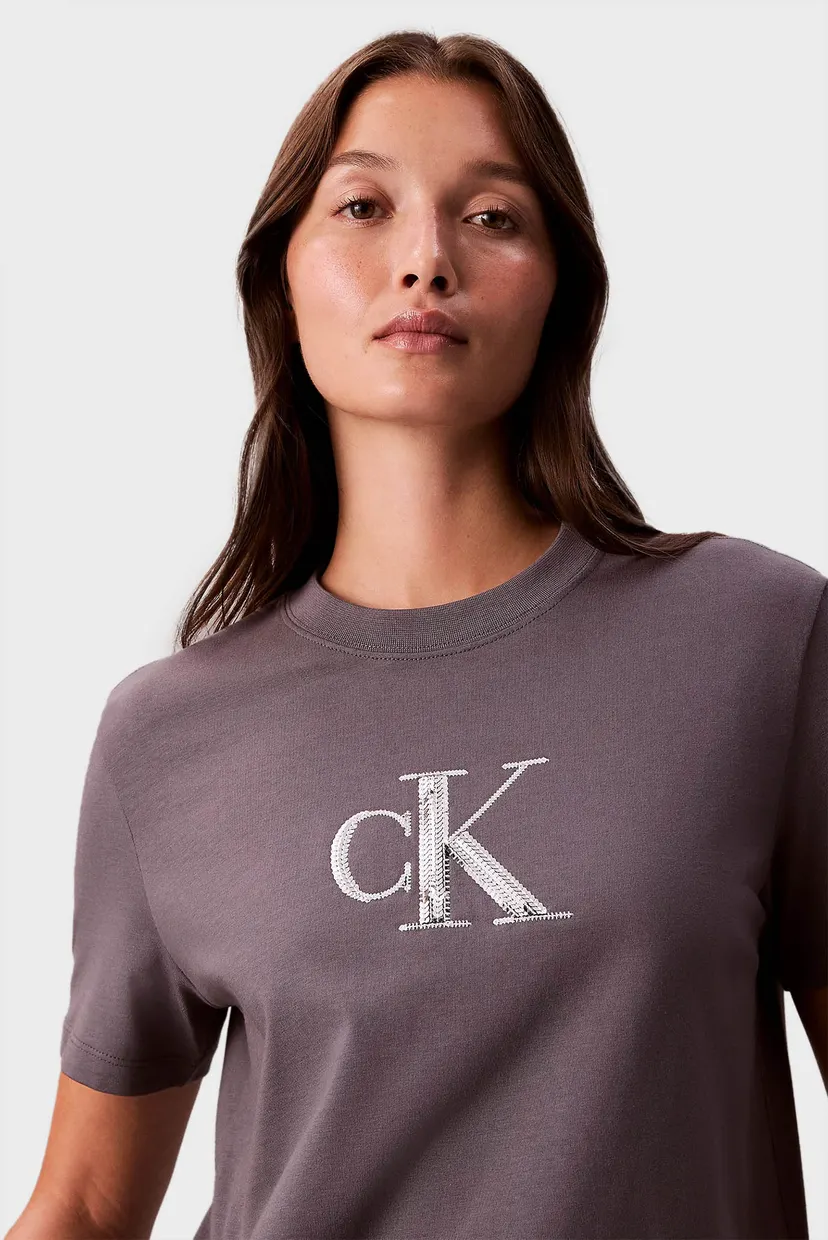 Женская серая футболка SS SEQUIN CK GRAPHIC TEE 5