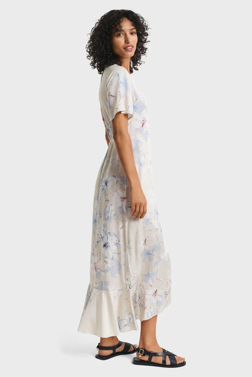 Женское белое платье с узором FLORAL PRINT WRAP SS FRILL DRESS 3