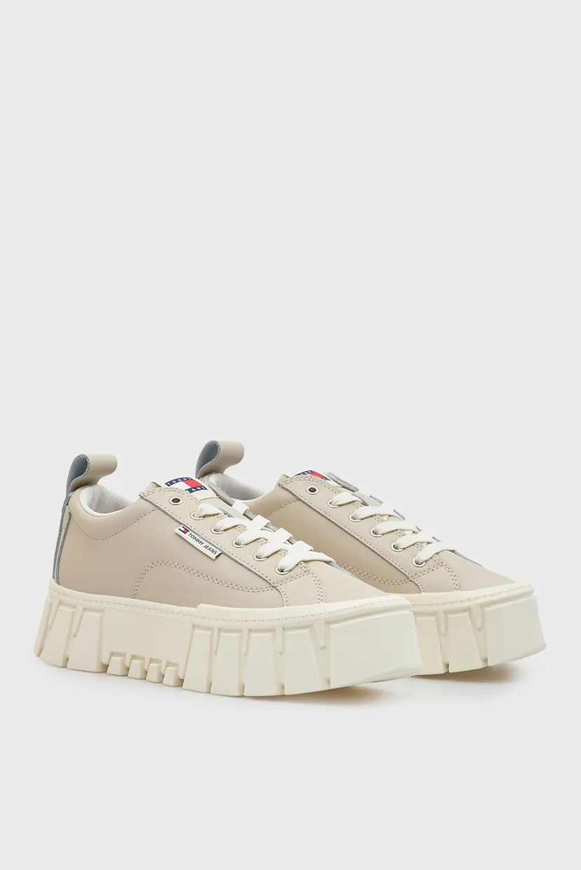 Жіночі бежеві шкіряні снікерси FLATFORM 3