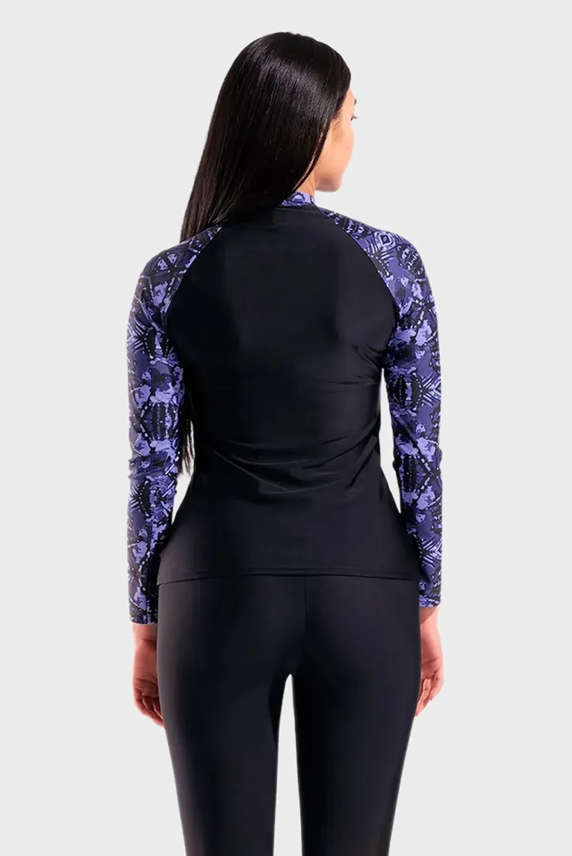 Женский черный лонгслив SWIM L/S RASH VEST ALLOVER 3