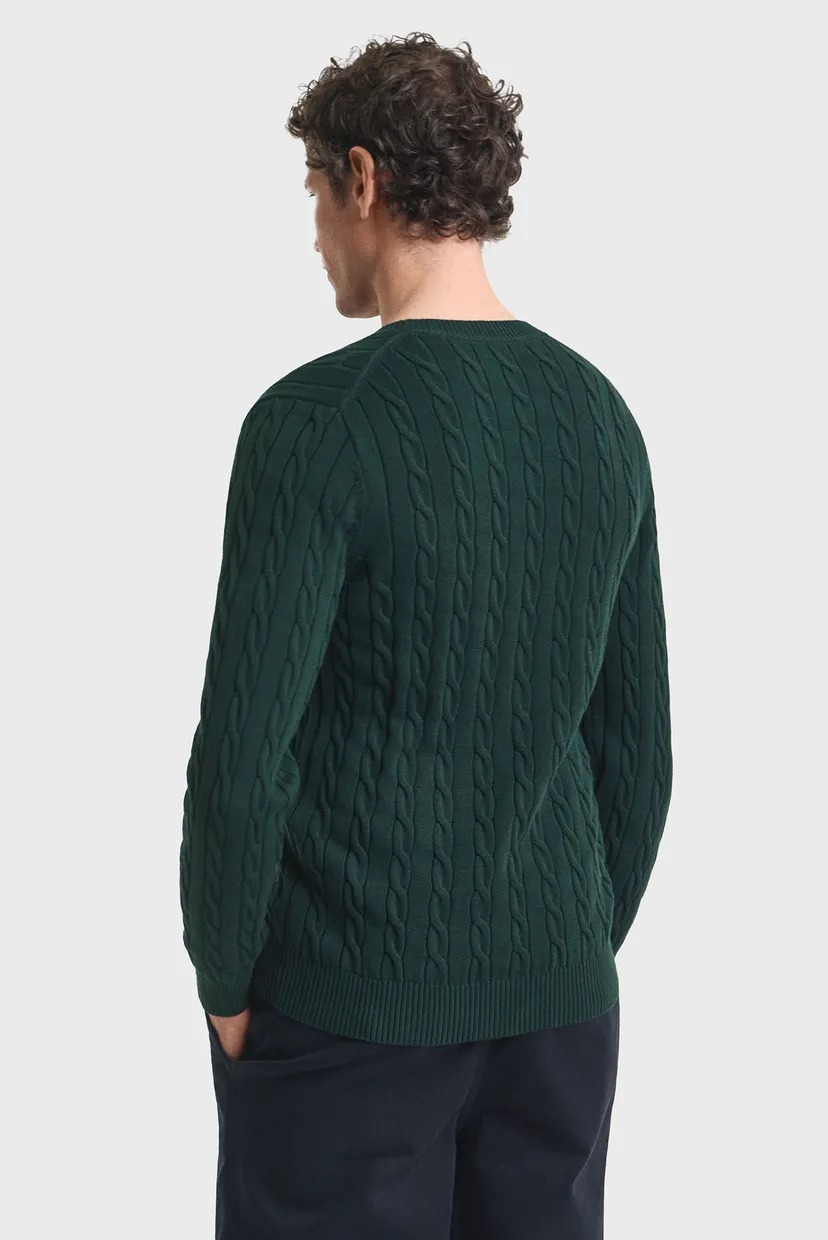 Чоловічий темно-зелений джемпер COTTON CABLE C-NECK 3