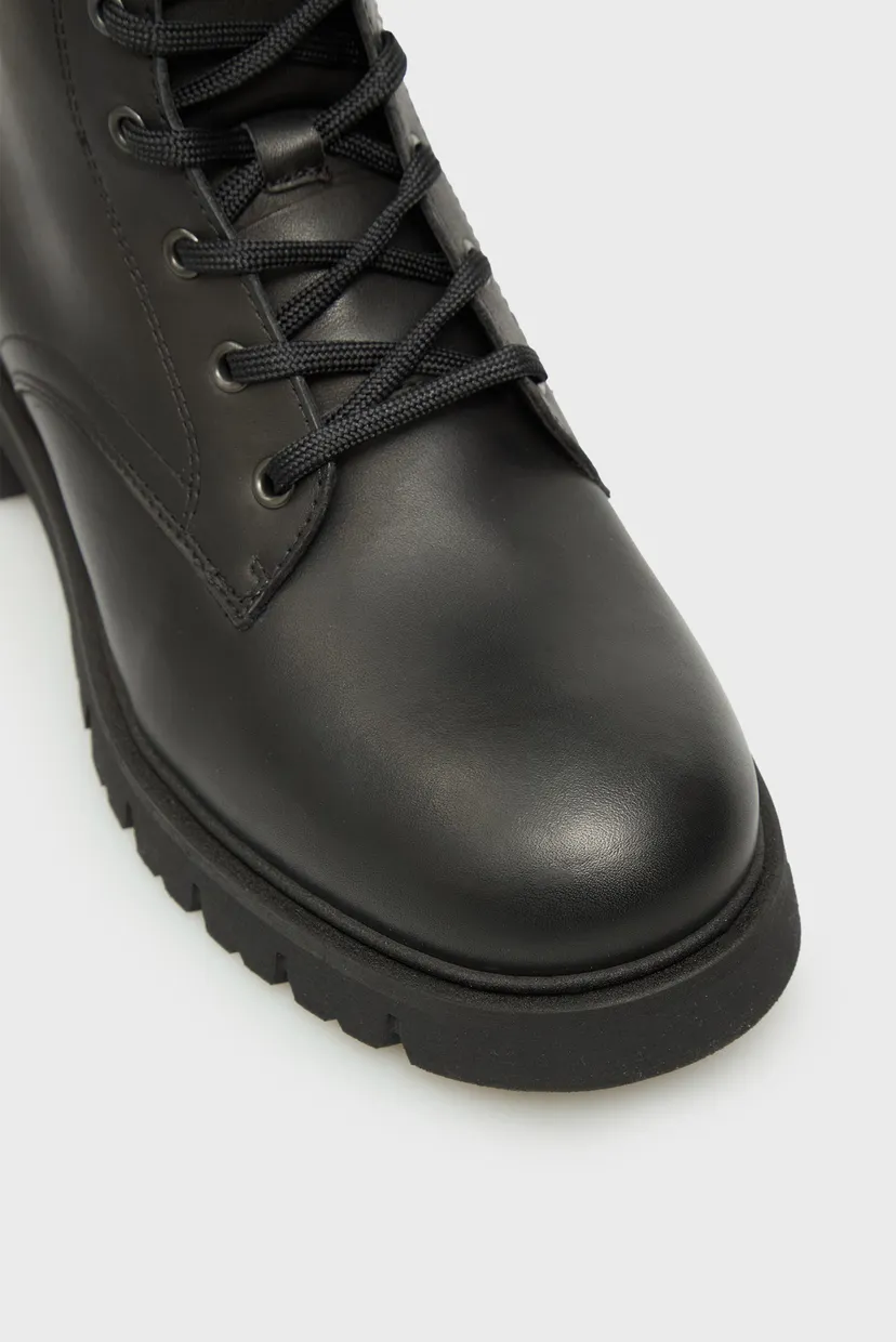 Женские черные кожаные ботинки LACE UP 4