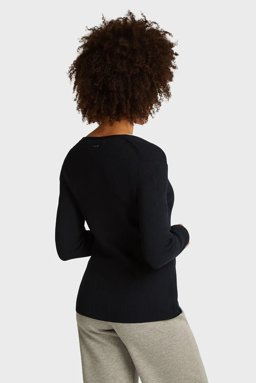 Женский черный пуловер ICONIC RIB V-NK SLIM SWEATER 3
