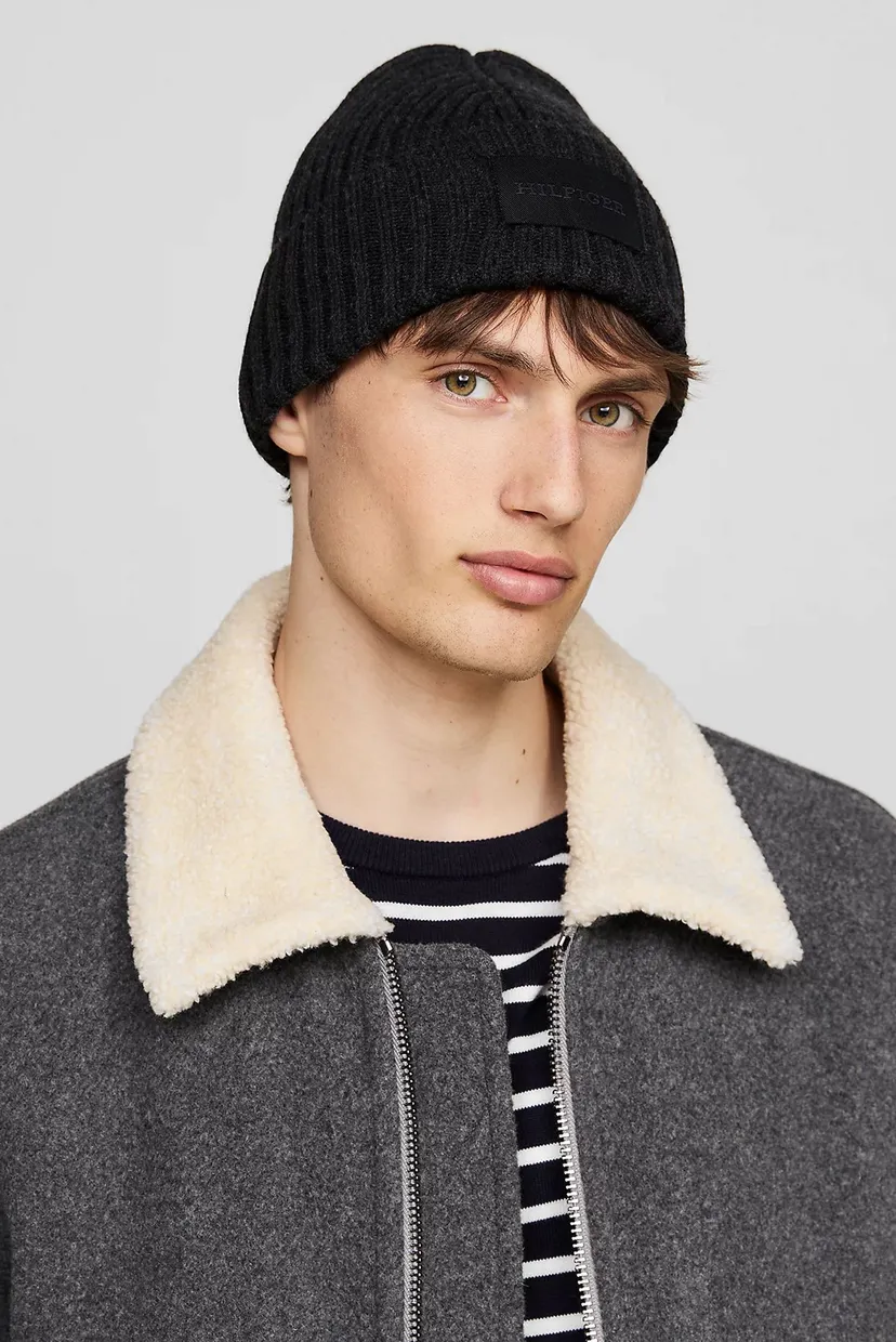 Чоловіча чорна шапка TH MONOTYPE PATCH COTTON BEANIE 2