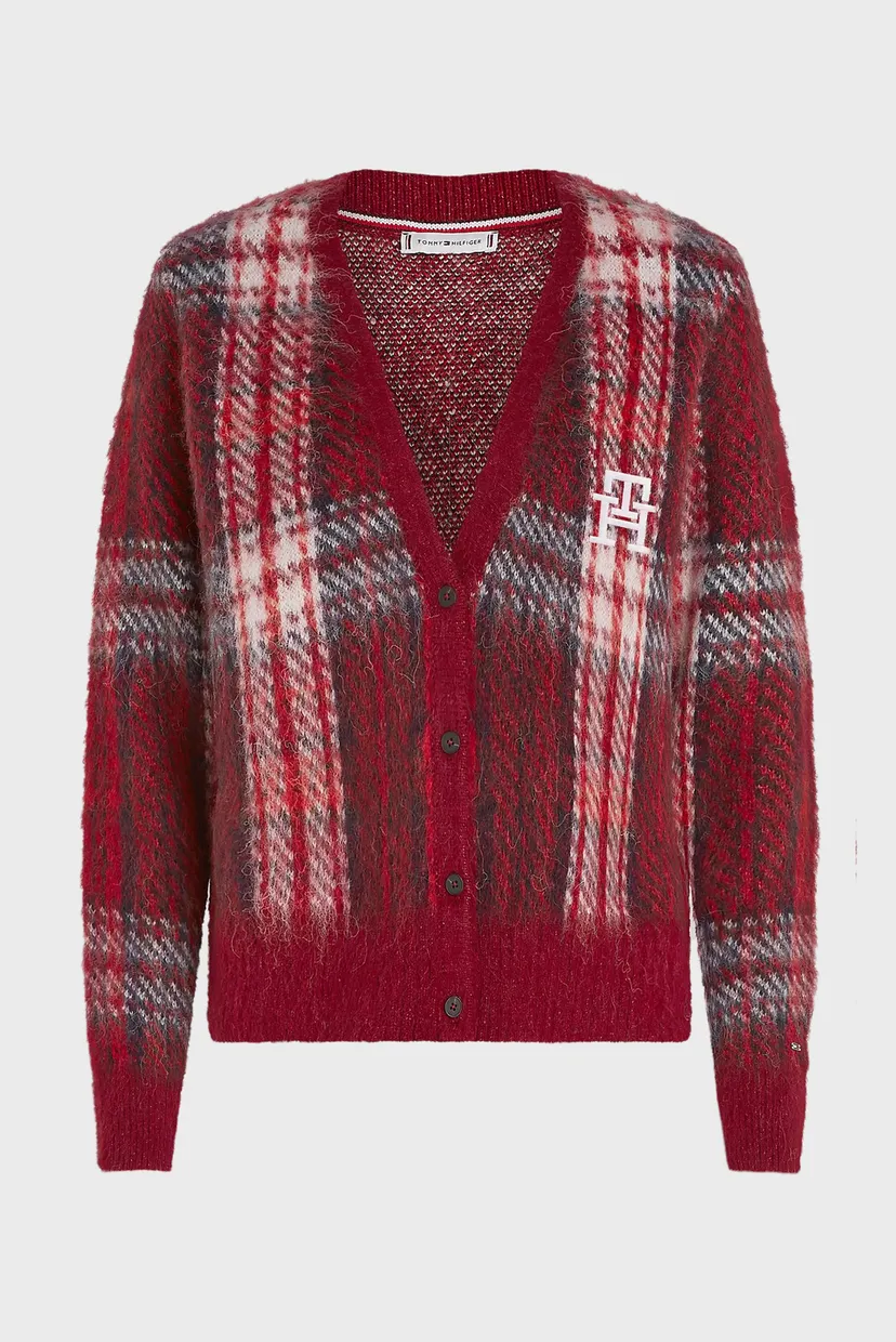 Женский бордовый кардиган в клетку IMD TARTAN CHECK CROP V-NK CARDI 6