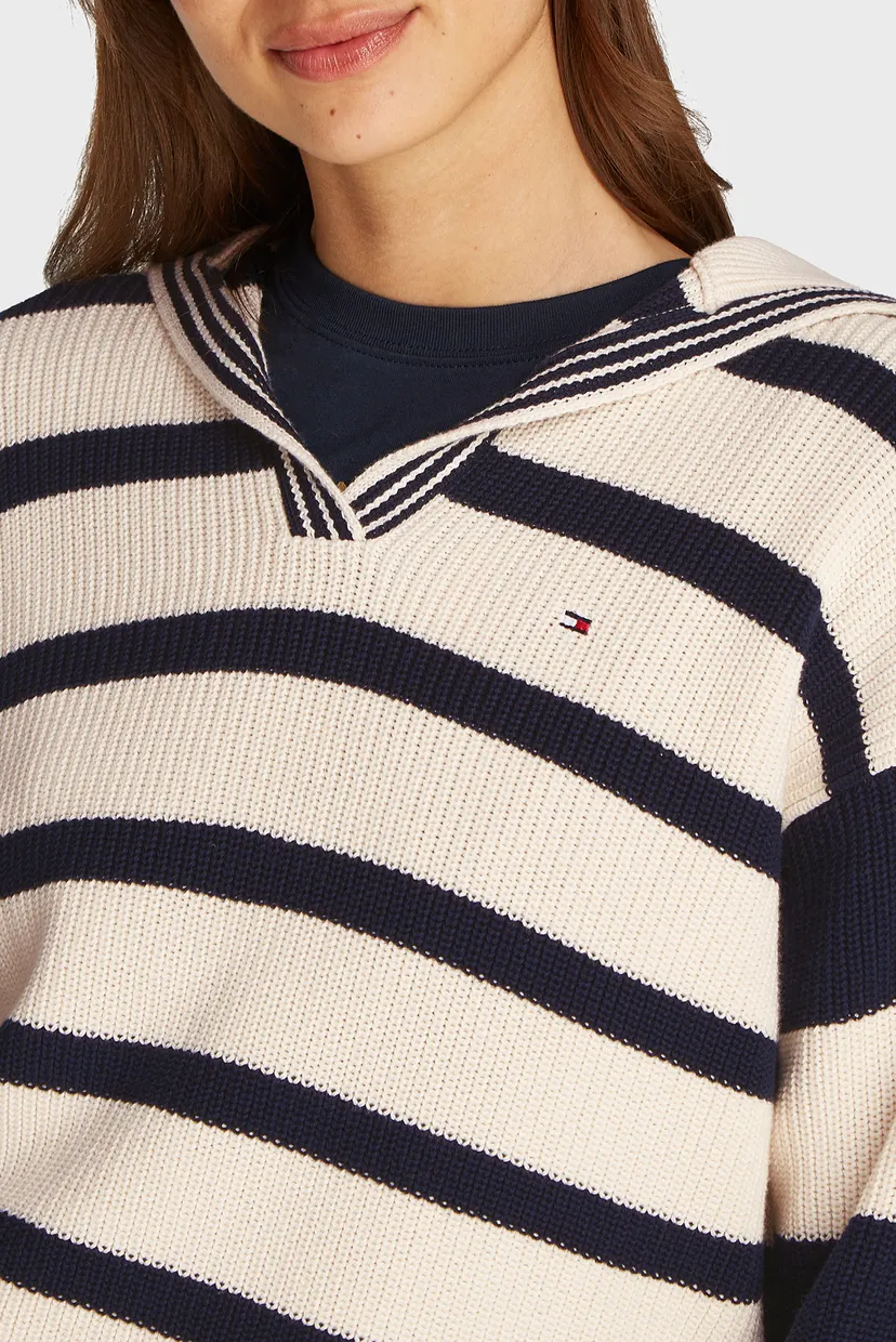 Жіночий пуловер у смужку CO CARDI STITCH OPEN POLO SWT LS 4