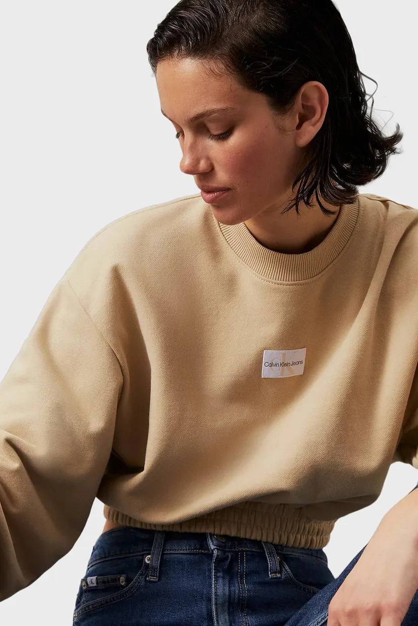 Жіночий бежевий світшот WOVEN LABEL CREW NECK 4