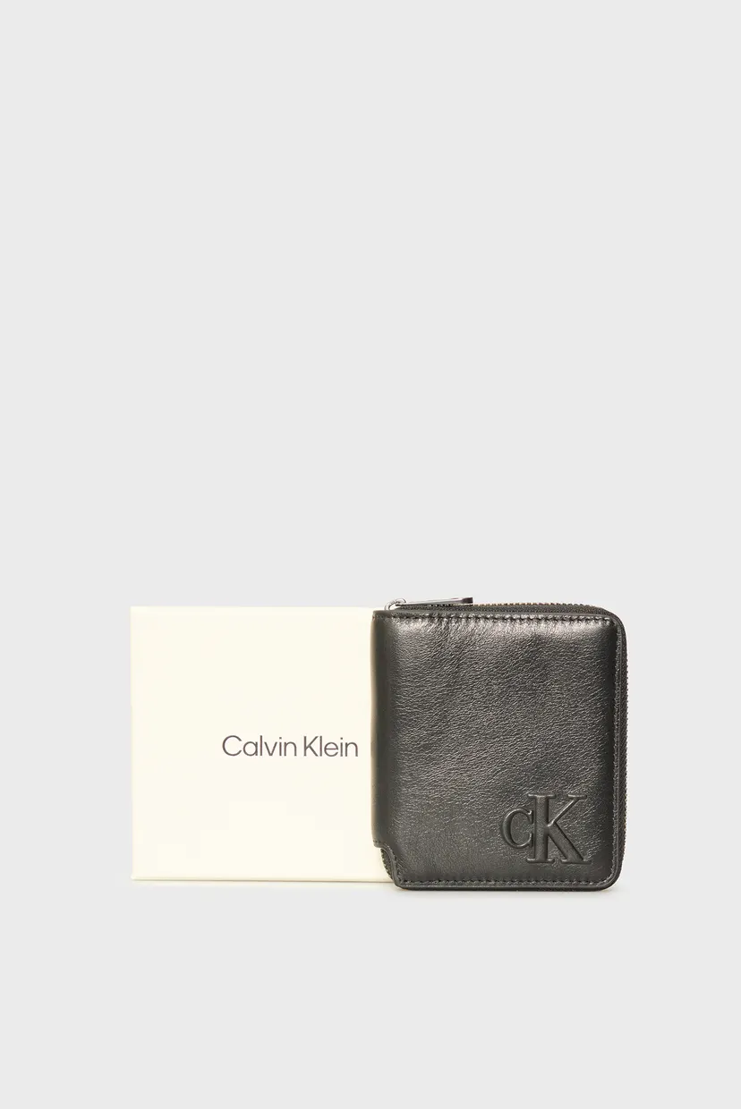 Мужской черный кожаный кошелек CK ZIP BILLFOLD 5