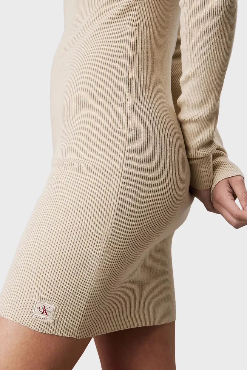 Женское бежевое платье WOVEN LABEL TIGHT SWEATER DRESS 4