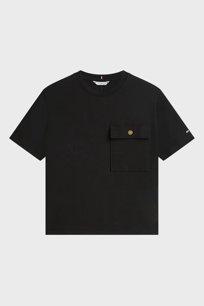 Жіноча чорна футболка GOLD BUTTON LONG 5