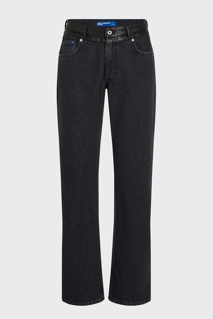 Мужские черные джинсы klj straight fauxleather denim 5