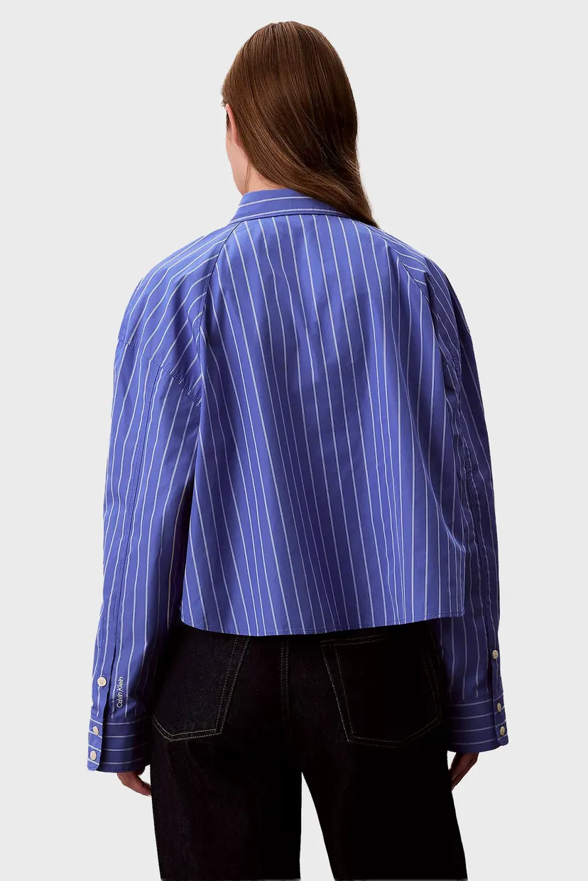 Женская синяя рубашка в полоску YD BOXY CROPPED 3