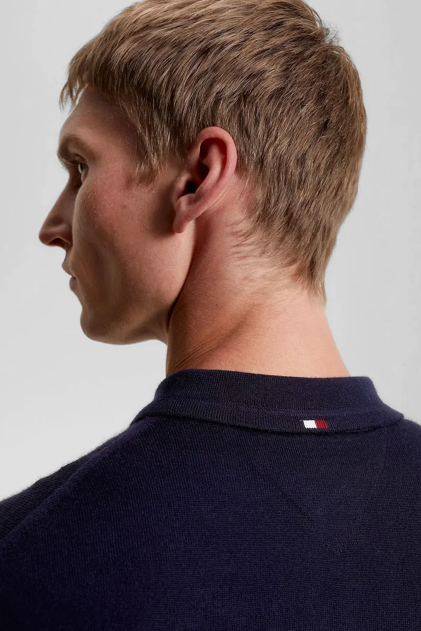 Мужское темно-синее шерстяное поло FINE GAUGE MERINO POLO LS 5