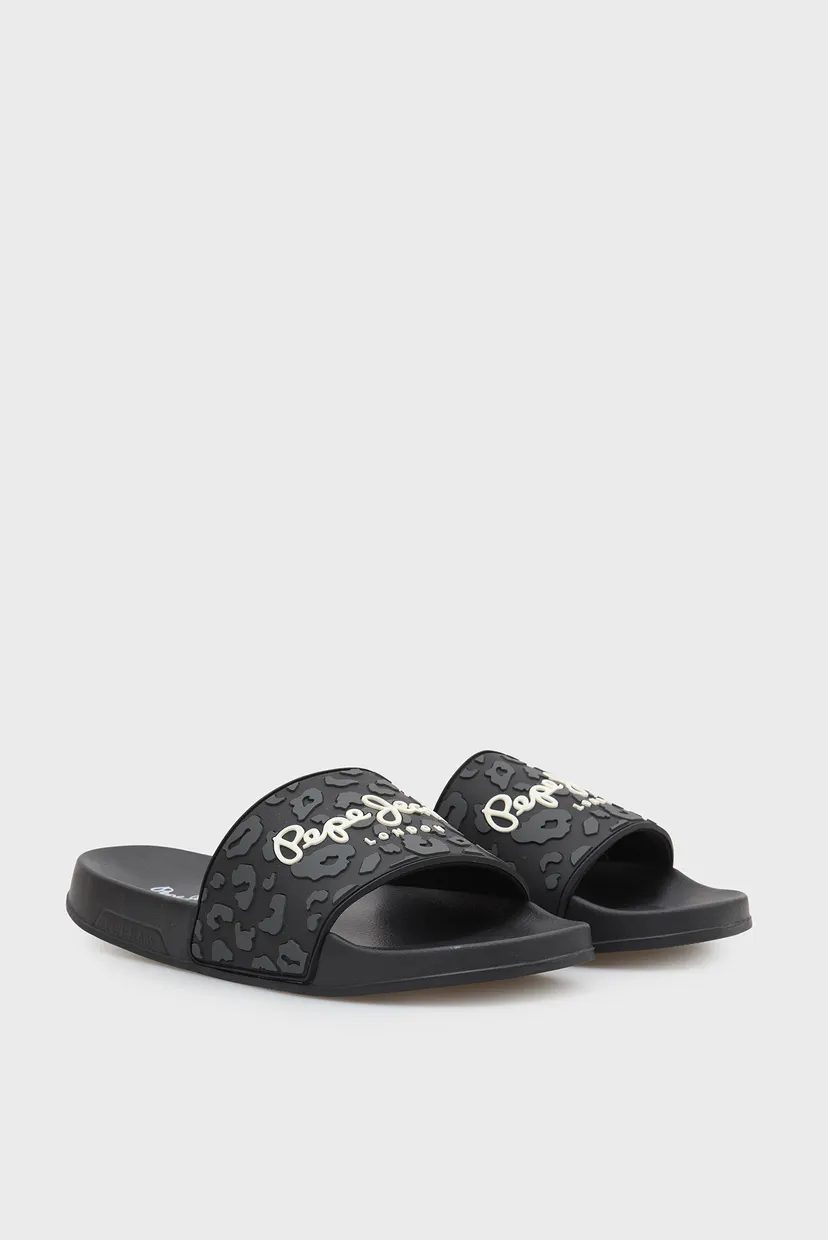 Жіночі чорні слайдери з візерунком LEO W 3