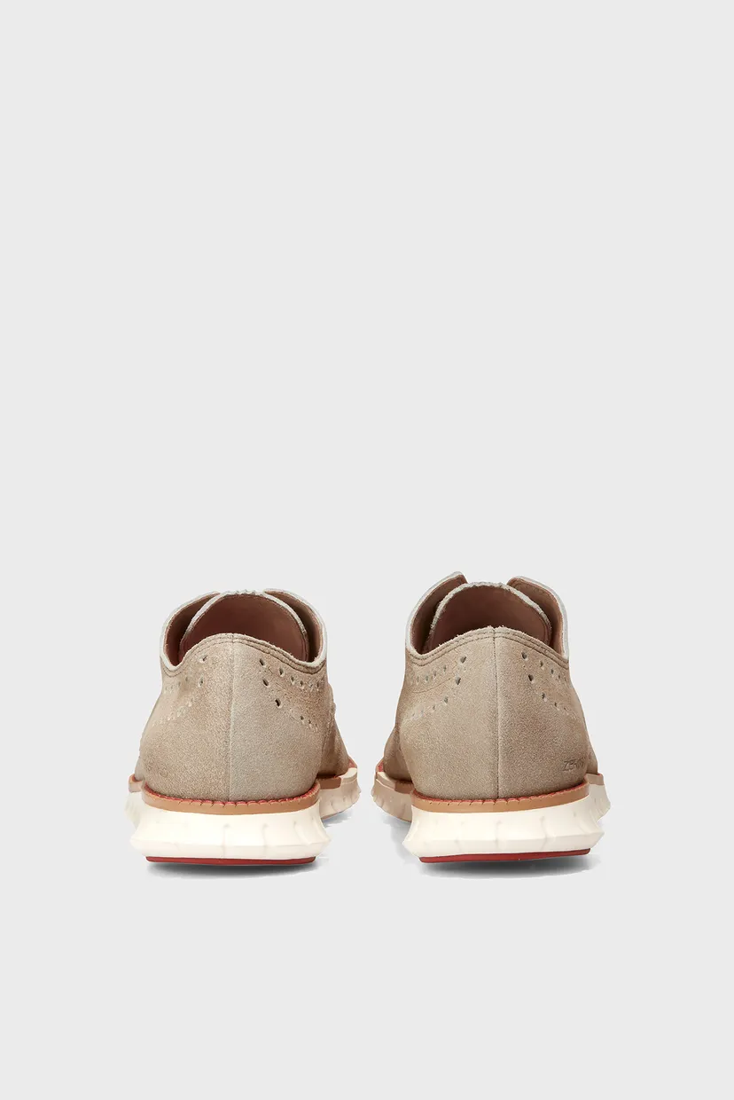 Мужские бежевые замшевые броги ZERØGRAND Wingtip Oxford 6